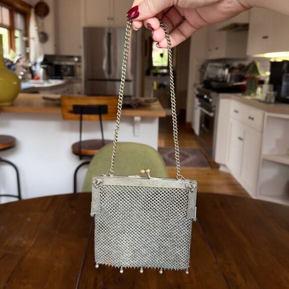 Antique German Silver Evening Bag w Chain Link Mesh Dropped Tassel Marked WJ Co - Picture 10 of 13